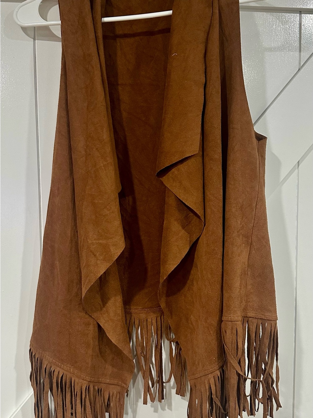 SHEIN Brown Faux Suede Fringe Open Vest - Women Jackets & Coats size M